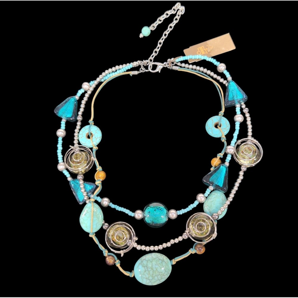 NEW Treska Southwestern Multi-Strand Necklace Faux Turquoise Glass Beads Silver